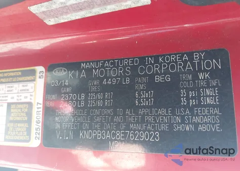 2014 Kia Sportage Lx из США, поврежденный, VIN KNDPB3AC8E7629023